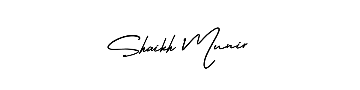 The best way (AmerikaSignatureDemo-Regular) to make a short signature is to pick only two or three words in your name. The name Shaikh Munir include a total of six letters. For converting this name. Shaikh Munir signature style 3 images and pictures png