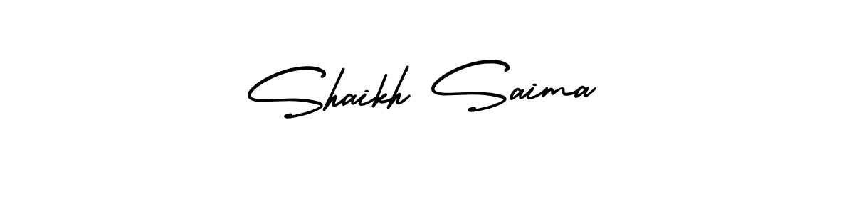The best way (AmerikaSignatureDemo-Regular) to make a short signature is to pick only two or three words in your name. The name Shaikh Saima include a total of six letters. For converting this name. Shaikh Saima signature style 3 images and pictures png