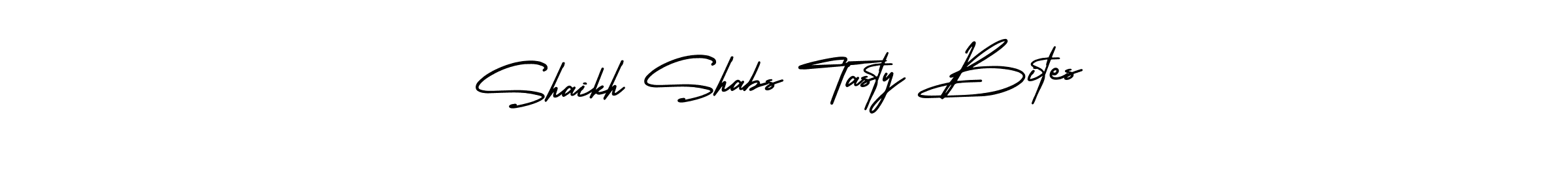 The best way (AmerikaSignatureDemo-Regular) to make a short signature is to pick only two or three words in your name. The name Shaikh Shabs Tasty Bites include a total of six letters. For converting this name. Shaikh Shabs Tasty Bites signature style 3 images and pictures png