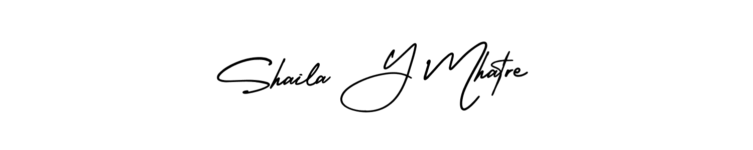 You should practise on your own different ways (AmerikaSignatureDemo-Regular) to write your name (Shaila Y Mhatre) in signature. don't let someone else do it for you. Shaila Y Mhatre signature style 3 images and pictures png