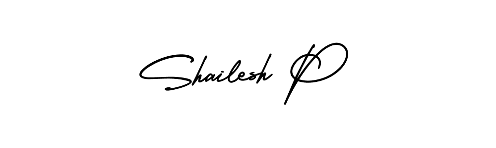 You should practise on your own different ways (AmerikaSignatureDemo-Regular) to write your name (Shailesh P) in signature. don't let someone else do it for you. Shailesh P signature style 3 images and pictures png