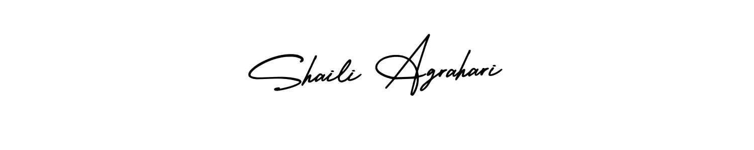 You should practise on your own different ways (AmerikaSignatureDemo-Regular) to write your name (Shaili Agrahari) in signature. don't let someone else do it for you. Shaili Agrahari signature style 3 images and pictures png