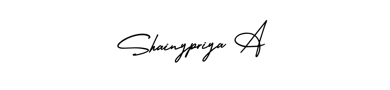 You should practise on your own different ways (AmerikaSignatureDemo-Regular) to write your name (Shainypriya A) in signature. don't let someone else do it for you. Shainypriya A signature style 3 images and pictures png