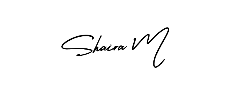 You should practise on your own different ways (AmerikaSignatureDemo-Regular) to write your name (Shaira M) in signature. don't let someone else do it for you. Shaira M signature style 3 images and pictures png