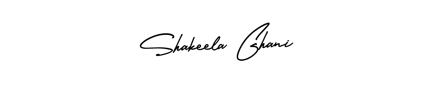 You should practise on your own different ways (AmerikaSignatureDemo-Regular) to write your name (Shakeela Ghani) in signature. don't let someone else do it for you. Shakeela Ghani signature style 3 images and pictures png
