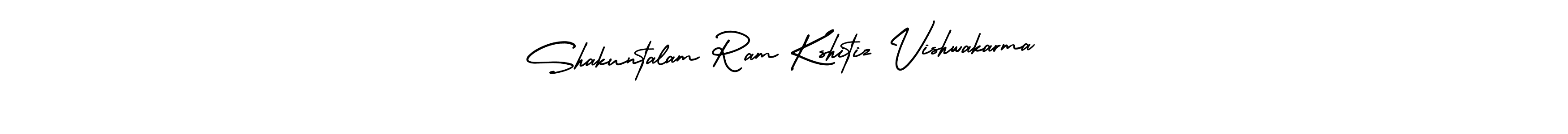 The best way (AmerikaSignatureDemo-Regular) to make a short signature is to pick only two or three words in your name. The name Shakuntalam Ram Kshitiz Vishwakarma include a total of six letters. For converting this name. Shakuntalam Ram Kshitiz Vishwakarma signature style 3 images and pictures png