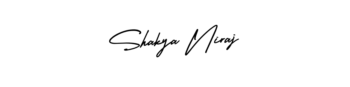 The best way (AmerikaSignatureDemo-Regular) to make a short signature is to pick only two or three words in your name. The name Shakya Niraj include a total of six letters. For converting this name. Shakya Niraj signature style 3 images and pictures png