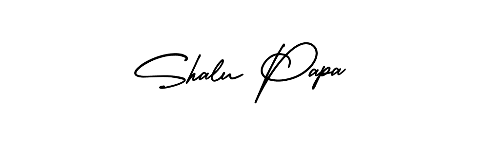 You should practise on your own different ways (AmerikaSignatureDemo-Regular) to write your name (Shalu Papa) in signature. don't let someone else do it for you. Shalu Papa signature style 3 images and pictures png