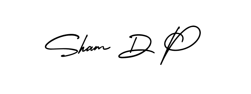 You should practise on your own different ways (AmerikaSignatureDemo-Regular) to write your name (Sham D P) in signature. don't let someone else do it for you. Sham D P signature style 3 images and pictures png