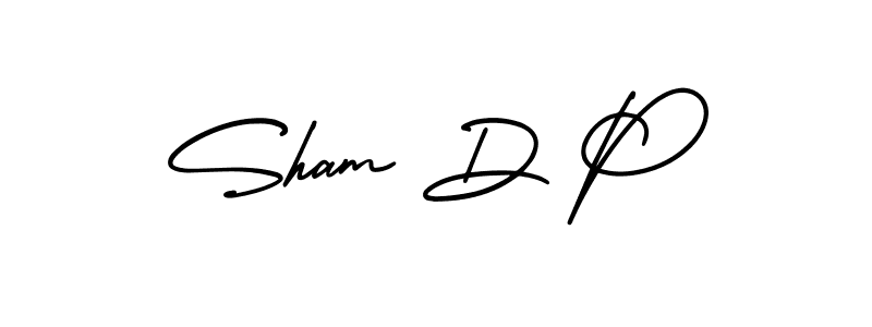 You should practise on your own different ways (AmerikaSignatureDemo-Regular) to write your name (Sham D P) in signature. don't let someone else do it for you. Sham D P signature style 3 images and pictures png