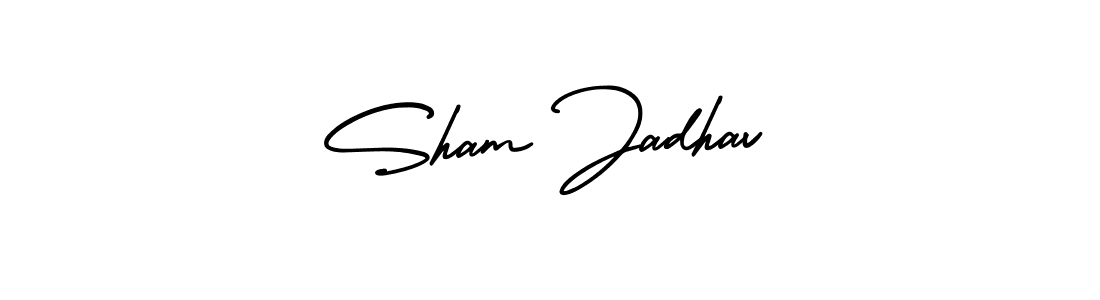 The best way (AmerikaSignatureDemo-Regular) to make a short signature is to pick only two or three words in your name. The name Sham Jadhav include a total of six letters. For converting this name. Sham Jadhav signature style 3 images and pictures png
