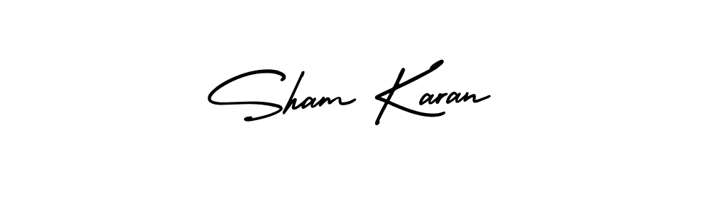 You should practise on your own different ways (AmerikaSignatureDemo-Regular) to write your name (Sham Karan) in signature. don't let someone else do it for you. Sham Karan signature style 3 images and pictures png