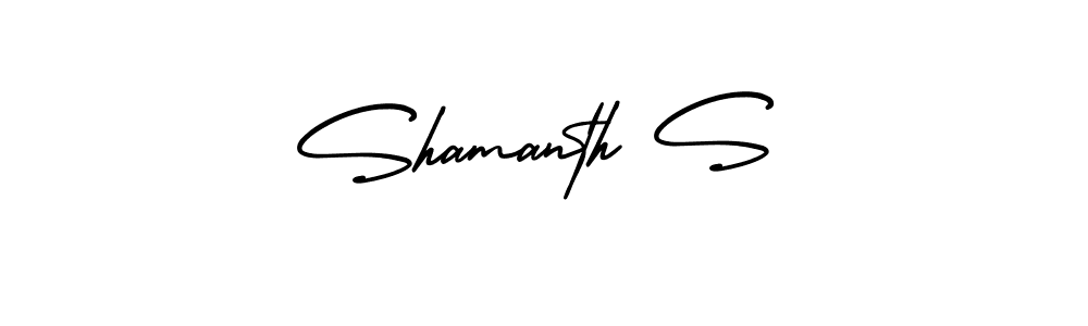 The best way (AmerikaSignatureDemo-Regular) to make a short signature is to pick only two or three words in your name. The name Shamanth S include a total of six letters. For converting this name. Shamanth S signature style 3 images and pictures png