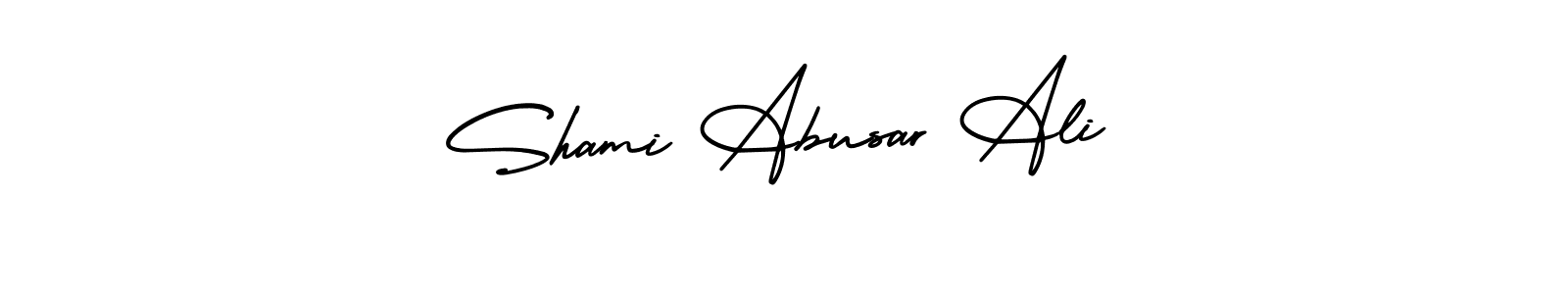 The best way (AmerikaSignatureDemo-Regular) to make a short signature is to pick only two or three words in your name. The name Shami Abusar Ali include a total of six letters. For converting this name. Shami Abusar Ali signature style 3 images and pictures png