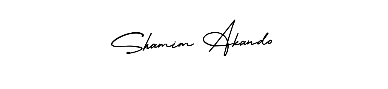 You should practise on your own different ways (AmerikaSignatureDemo-Regular) to write your name (Shamim Akando) in signature. don't let someone else do it for you. Shamim Akando signature style 3 images and pictures png