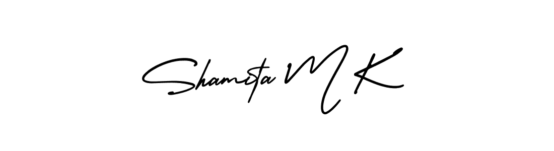 It looks lik you need a new signature style for name Shamita M K. Design unique handwritten (AmerikaSignatureDemo-Regular) signature with our free signature maker in just a few clicks. Shamita M K signature style 3 images and pictures png