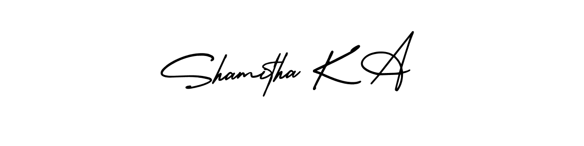 Make a short Shamitha K A signature style. Manage your documents anywhere anytime using AmerikaSignatureDemo-Regular. Create and add eSignatures, submit forms, share and send files easily. Shamitha K A signature style 3 images and pictures png