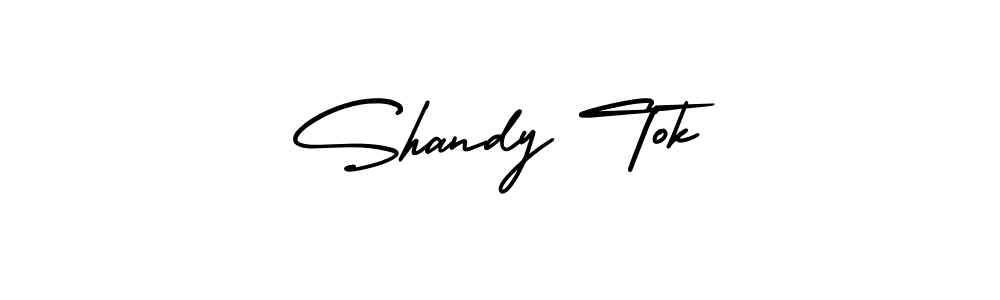 The best way (AmerikaSignatureDemo-Regular) to make a short signature is to pick only two or three words in your name. The name Shandy Tok include a total of six letters. For converting this name. Shandy Tok signature style 3 images and pictures png