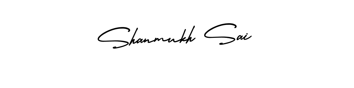 You should practise on your own different ways (AmerikaSignatureDemo-Regular) to write your name (Shanmukh Sai) in signature. don't let someone else do it for you. Shanmukh Sai signature style 3 images and pictures png