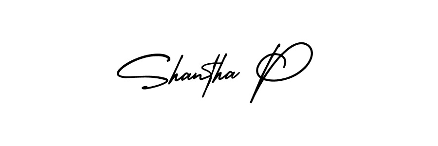 You should practise on your own different ways (AmerikaSignatureDemo-Regular) to write your name (Shantha P) in signature. don't let someone else do it for you. Shantha P signature style 3 images and pictures png