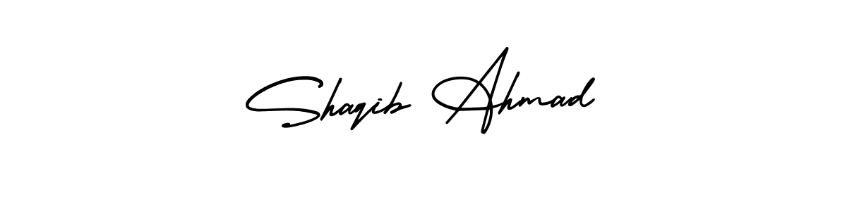 You should practise on your own different ways (AmerikaSignatureDemo-Regular) to write your name (Shaqib Ahmad) in signature. don't let someone else do it for you. Shaqib Ahmad signature style 3 images and pictures png