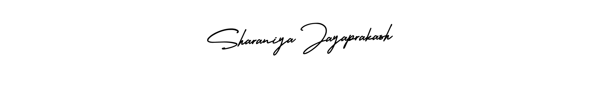 You should practise on your own different ways (AmerikaSignatureDemo-Regular) to write your name (Sharaniya Jayaprakash) in signature. don't let someone else do it for you. Sharaniya Jayaprakash signature style 3 images and pictures png
