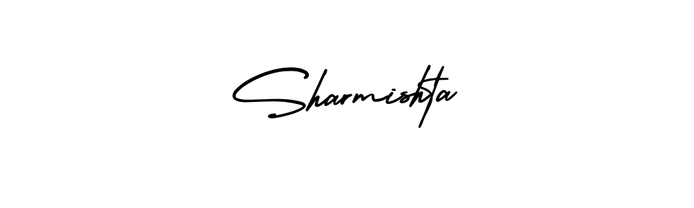 The best way (AmerikaSignatureDemo-Regular) to make a short signature is to pick only two or three words in your name. The name Sharmishta include a total of six letters. For converting this name. Sharmishta signature style 3 images and pictures png