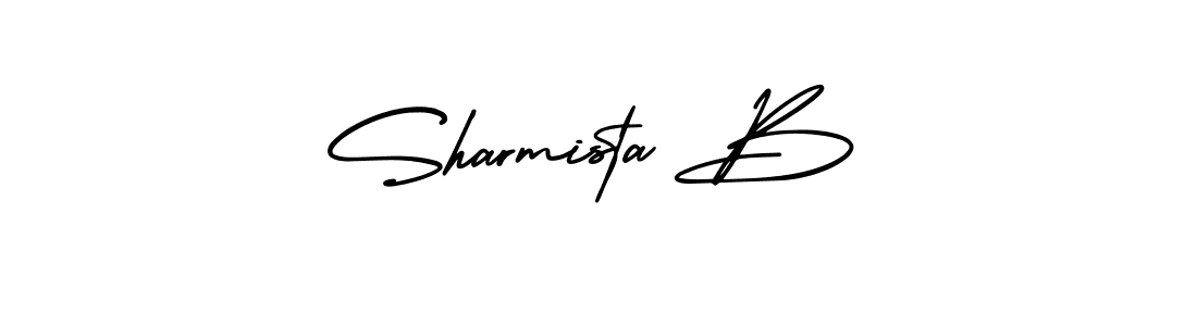 You should practise on your own different ways (AmerikaSignatureDemo-Regular) to write your name (Sharmista B) in signature. don't let someone else do it for you. Sharmista B signature style 3 images and pictures png
