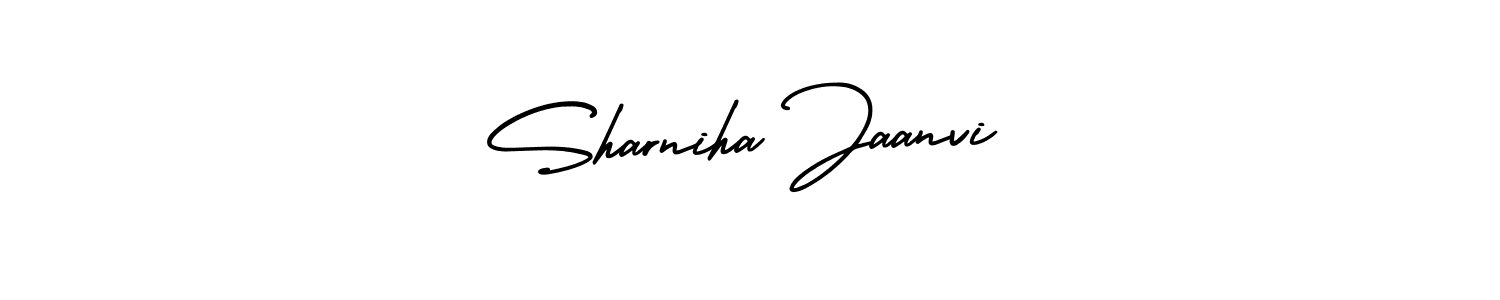 The best way (AmerikaSignatureDemo-Regular) to make a short signature is to pick only two or three words in your name. The name Sharniha Jaanvi include a total of six letters. For converting this name. Sharniha Jaanvi signature style 3 images and pictures png