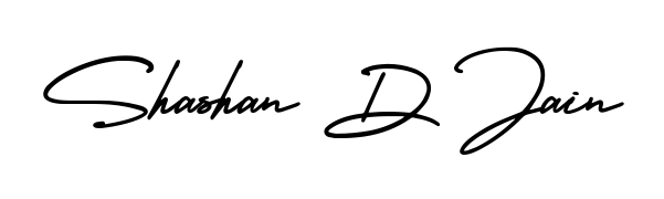 The AmerikaSignatureDemo-Regular handwriting style adds charm and authenticity to name Shashan D Jain. A wonderful choice for personal thank-you notes. Shashan D Jain signature style 3 images and pictures png
