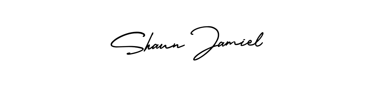 The best way (AmerikaSignatureDemo-Regular) to make a short signature is to pick only two or three words in your name. The name Shaun Jamiel include a total of six letters. For converting this name. Shaun Jamiel signature style 3 images and pictures png