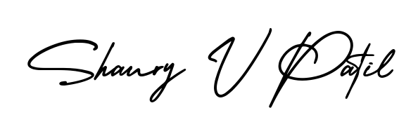 A dynamic signature style for Shaury V Patil using AmerikaSignatureDemo-Regular script. Designed to look authentic, handwritten, and professional. Shaury V Patil signature style 3 images and pictures png