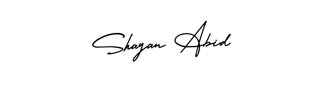 You should practise on your own different ways (AmerikaSignatureDemo-Regular) to write your name (Shayan Abid) in signature. don't let someone else do it for you. Shayan Abid signature style 3 images and pictures png