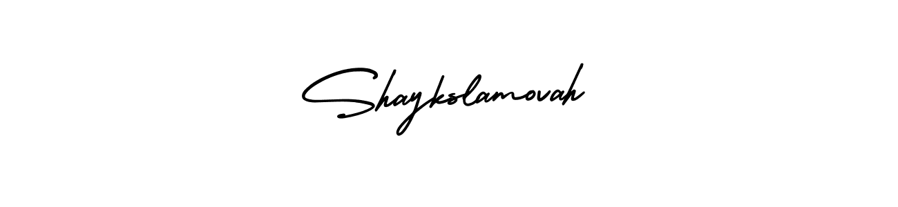 The best way (AmerikaSignatureDemo-Regular) to make a short signature is to pick only two or three words in your name. The name Shaykslamovah include a total of six letters. For converting this name. Shaykslamovah signature style 3 images and pictures png