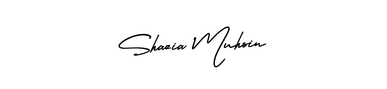 You should practise on your own different ways (AmerikaSignatureDemo-Regular) to write your name (Shazia Muhsin) in signature. don't let someone else do it for you. Shazia Muhsin signature style 3 images and pictures png