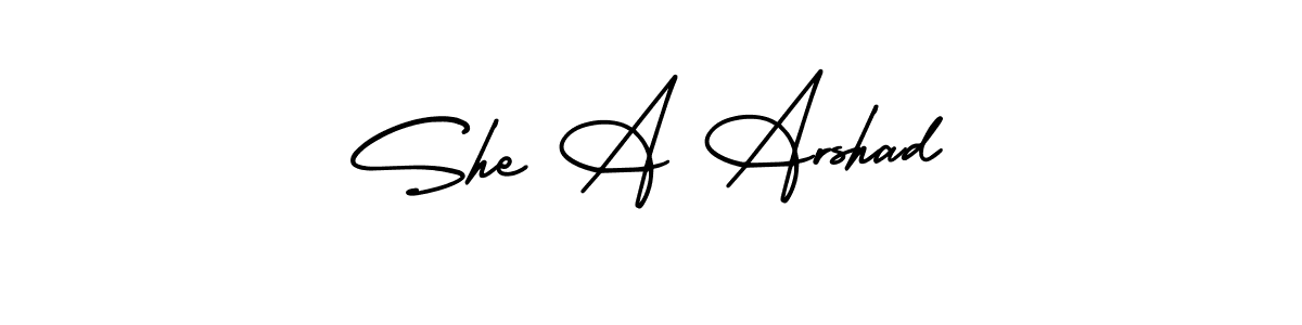Make a beautiful signature design for name She A Arshad. With this signature (AmerikaSignatureDemo-Regular) style, you can create a handwritten signature for free. She A Arshad signature style 3 images and pictures png