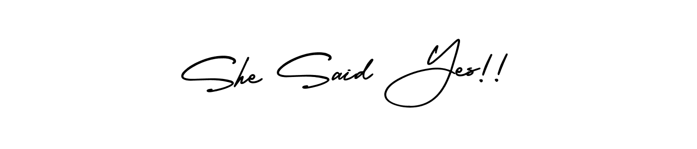 Create a beautiful signature design for name She Said Yes!!. With this signature (AmerikaSignatureDemo-Regular) fonts, you can make a handwritten signature for free. She Said Yes!! signature style 3 images and pictures png