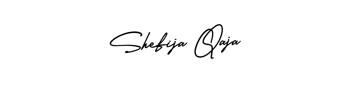You should practise on your own different ways (AmerikaSignatureDemo-Regular) to write your name (Shefija Qaja) in signature. don't let someone else do it for you. Shefija Qaja signature style 3 images and pictures png