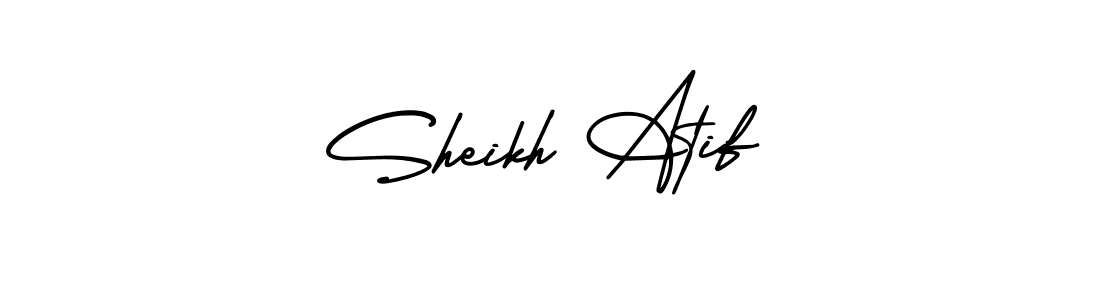 You should practise on your own different ways (AmerikaSignatureDemo-Regular) to write your name (Sheikh Atif) in signature. don't let someone else do it for you. Sheikh Atif signature style 3 images and pictures png