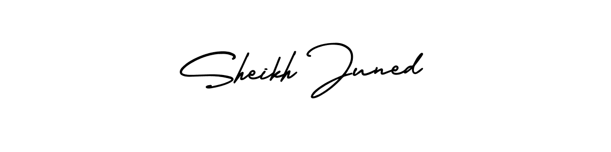 The best way (AmerikaSignatureDemo-Regular) to make a short signature is to pick only two or three words in your name. The name Sheikh Juned include a total of six letters. For converting this name. Sheikh Juned signature style 3 images and pictures png