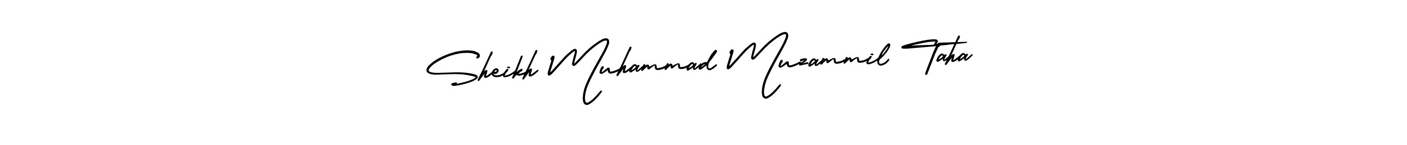 You should practise on your own different ways (AmerikaSignatureDemo-Regular) to write your name (Sheikh Muhammad Muzammil Taha) in signature. don't let someone else do it for you. Sheikh Muhammad Muzammil Taha signature style 3 images and pictures png