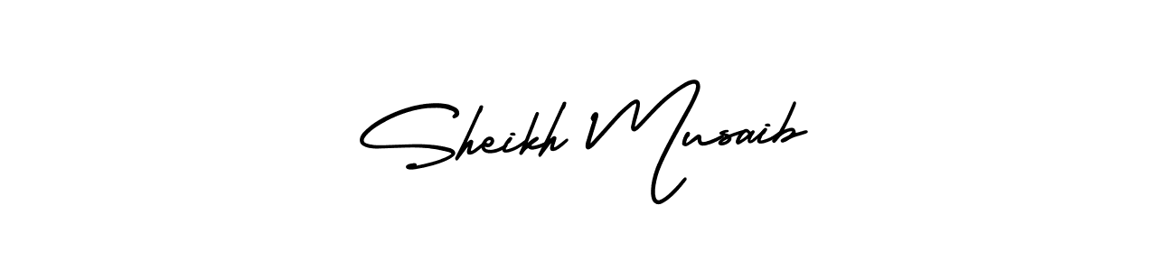 You should practise on your own different ways (AmerikaSignatureDemo-Regular) to write your name (Sheikh Musaib) in signature. don't let someone else do it for you. Sheikh Musaib signature style 3 images and pictures png