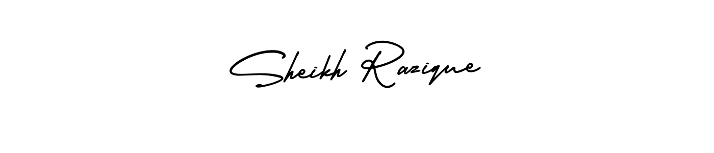 How to make Sheikh Razique name signature. Use AmerikaSignatureDemo-Regular style for creating short signs online. This is the latest handwritten sign. Sheikh Razique signature style 3 images and pictures png