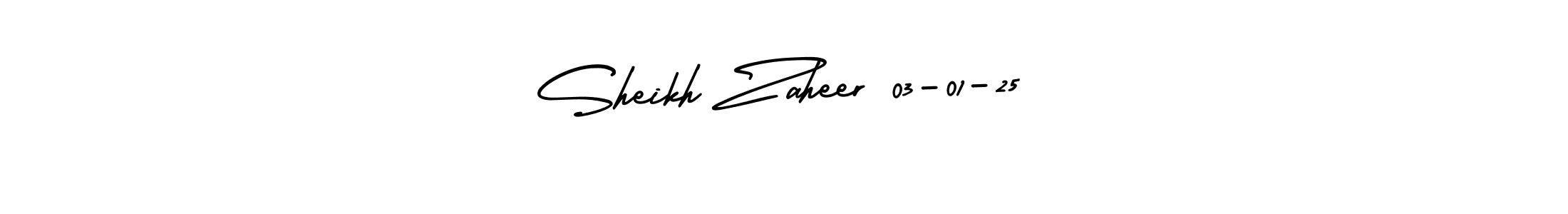 Design your own signature with our free online signature maker. With this signature software, you can create a handwritten (AmerikaSignatureDemo-Regular) signature for name Sheikh Zaheer 03-01-25. Sheikh Zaheer 03-01-25 signature style 3 images and pictures png