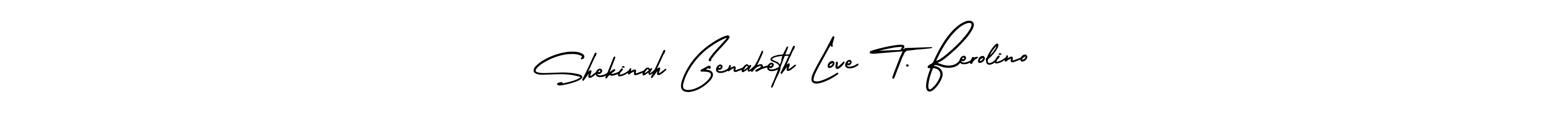 The best way (AmerikaSignatureDemo-Regular) to make a short signature is to pick only two or three words in your name. The name Shekinah Genabeth Love T. Ferolino include a total of six letters. For converting this name. Shekinah Genabeth Love T. Ferolino signature style 3 images and pictures png