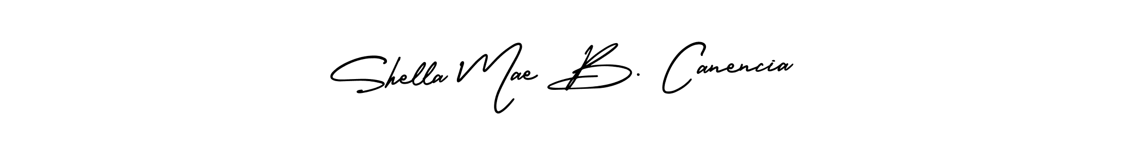 The best way (AmerikaSignatureDemo-Regular) to make a short signature is to pick only two or three words in your name. The name Shella Mae B. Canencia include a total of six letters. For converting this name. Shella Mae B. Canencia signature style 3 images and pictures png