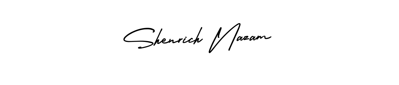 The best way (AmerikaSignatureDemo-Regular) to make a short signature is to pick only two or three words in your name. The name Shenrich Nazam include a total of six letters. For converting this name. Shenrich Nazam signature style 3 images and pictures png