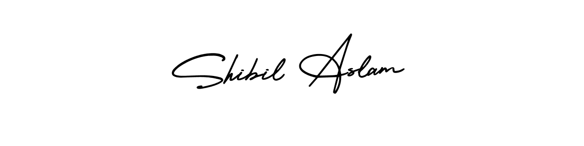 The best way (AmerikaSignatureDemo-Regular) to make a short signature is to pick only two or three words in your name. The name Shibil Aslam include a total of six letters. For converting this name. Shibil Aslam signature style 3 images and pictures png