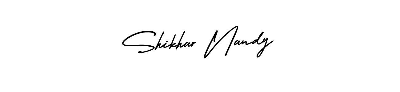 You should practise on your own different ways (AmerikaSignatureDemo-Regular) to write your name (Shikhar Nandy) in signature. don't let someone else do it for you. Shikhar Nandy signature style 3 images and pictures png