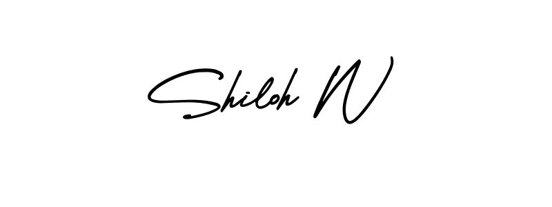 You should practise on your own different ways (AmerikaSignatureDemo-Regular) to write your name (Shiloh W) in signature. don't let someone else do it for you. Shiloh W signature style 3 images and pictures png